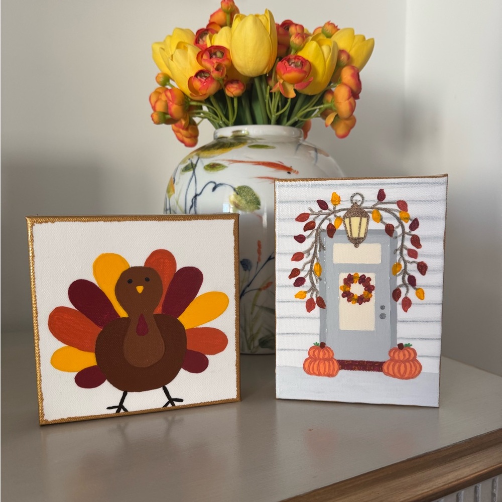 Hand-painted Acrylic Thanksgiving Turkey & Autumn Door BY ME!